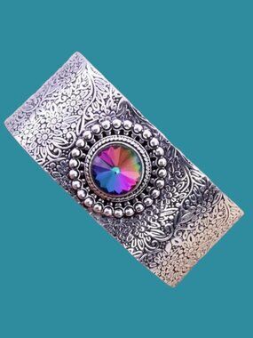 Mystic Topaz Art Piece 925 Silver Plated Handmade Bangle/Bracelet